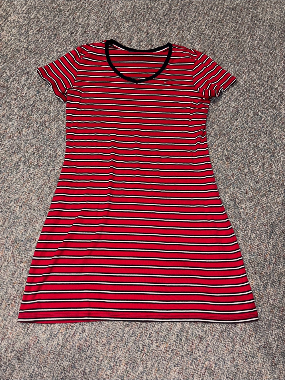 Tommy Hilfiger Red, Black & White Striped V-Neck Top
